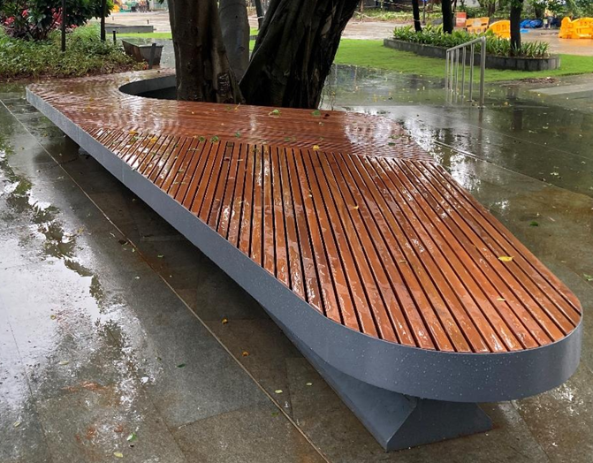 Godrej Properties, Godrej Trees.  Bench Around The Tree Bench made of Old BTC and MS frame factory  produced, 5mtr length