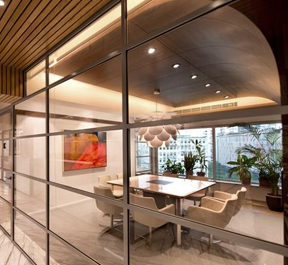 Interior Partitions And Doors M.S. PU painted sleek glass partition  and sliding door